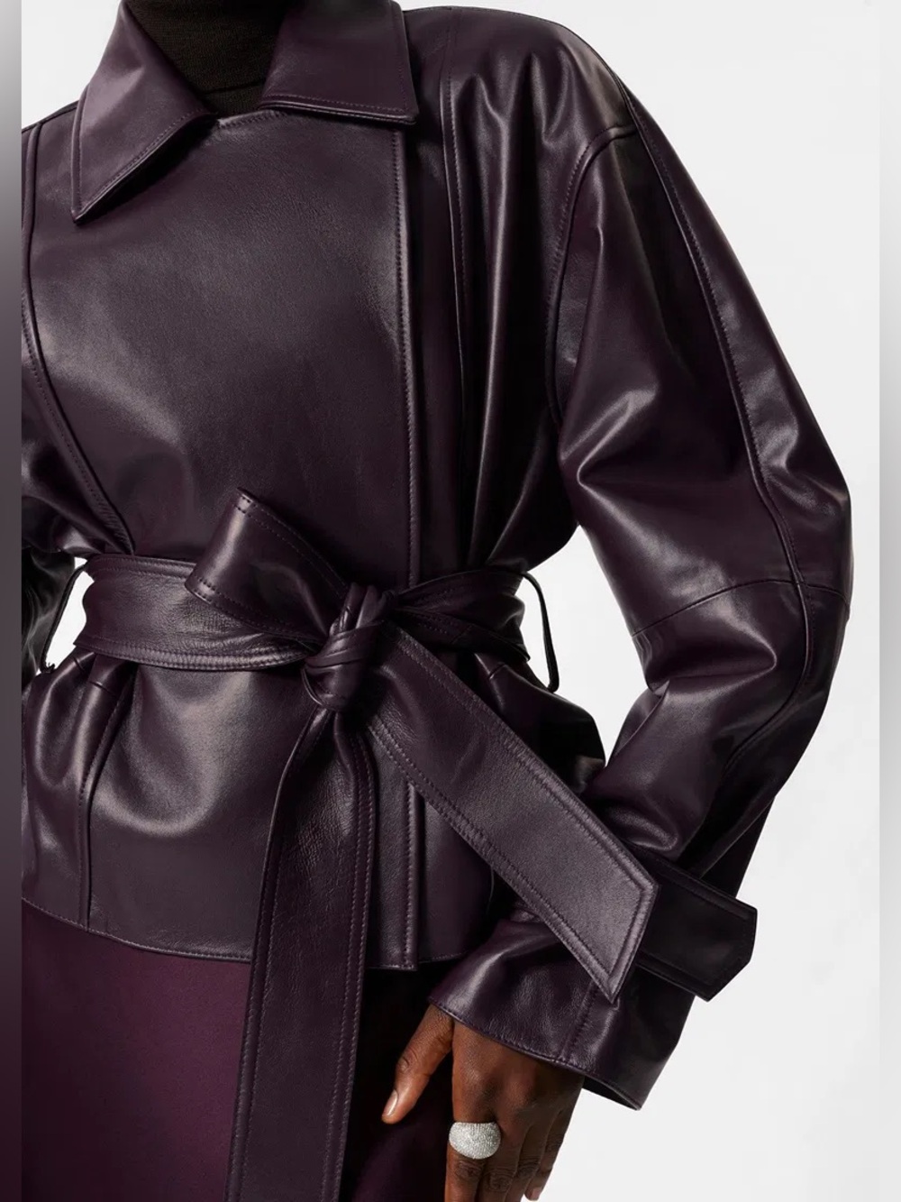 & OTHER STORIES Plum Belted Leather Jacket - Picture 2 of 10